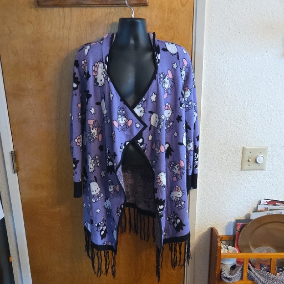 Hello Kitty Sweaters - Hello Kitty And Friends Magic Card Hooded Open Knit Cardigan Size Large